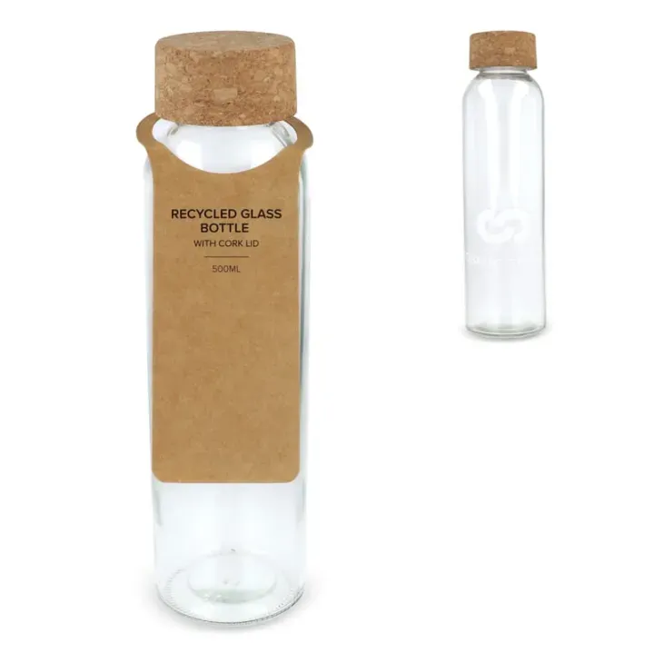 Recycled glass bottle with cork lid 500ml - LT98870 (gadzety reklamowe)